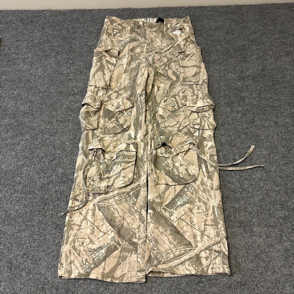 VIP Jeans Cargo Pants Womens Size 5/6 Tan Camo Wide Leg Multi Pocket Streetwear